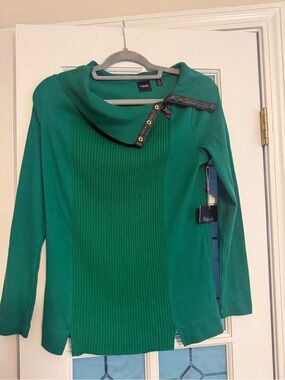 Rafaella Emerald Green Cowl Neck Sweater with Gold Snap Detail